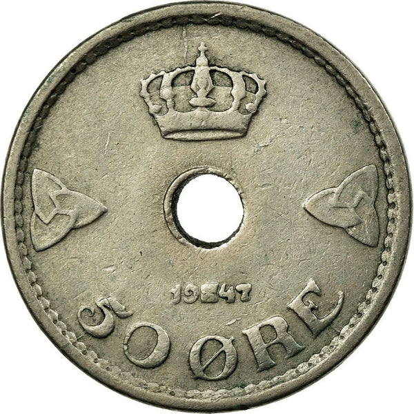 Norway | 50 Ore Coin | Haakon VII | Type 4 | KM386 | 1926 - 1949