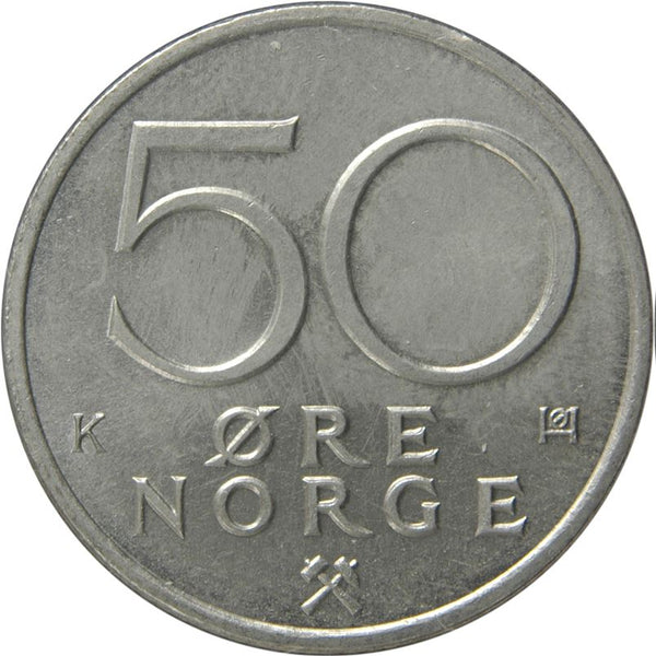 Norway 50 Øre - Olav V Coin KM418 1974 - 1996