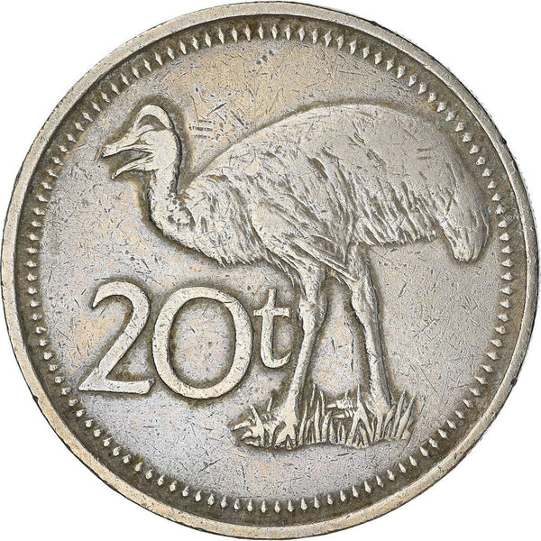 Papua New Guinea Coin Papua New Guinean | 20 Toea | Elizabeth II | Dwarf Cassowary | KM5 | 1975 - 1999