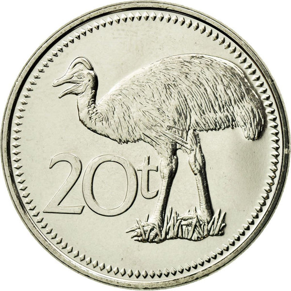 Papua New Guinea Coin Papua New Guinean | 20 Toea | Elizabeth II | Dwarf Cassowary | KM5a | 2004 - 2010