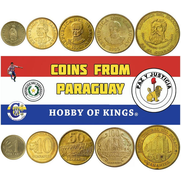 Paraguay | 5 Coin Set | 1 10 50 100 500 Guaranies | 1993 - 2005