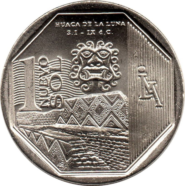 Peru | 1 Nuevo Sol Coin | Huaca de la Luna | Mountains God | KM380 | 2014