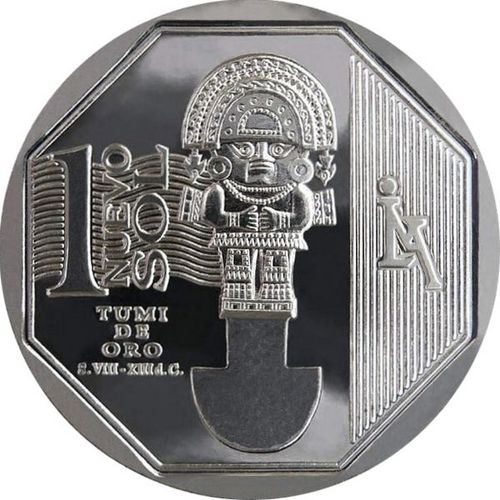 Peru | 1 Nuevo Sol Coin | Tumi de Oro | Knife | Naylamp | KM340 | 2010