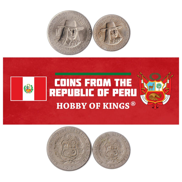 Peru 2 Coin Set | 5 10 Soles | Tupac Amaru | 1971
