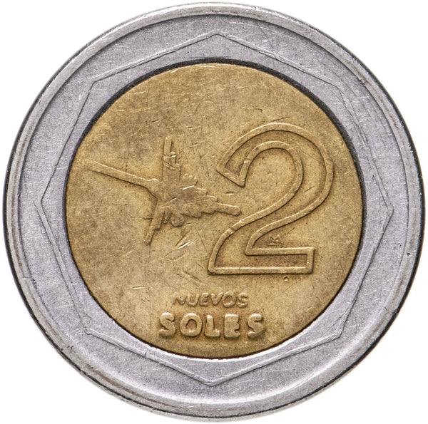 Peru 2 Nuevos Soles 1st type | Peru Shield | hummingbird Coin | KM313 | 1994 - 2009