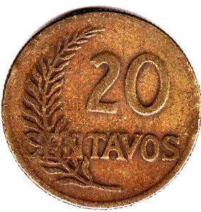 Peru | 20 Centavos Coin | Sprigs | KM221 | 1942 - 1951