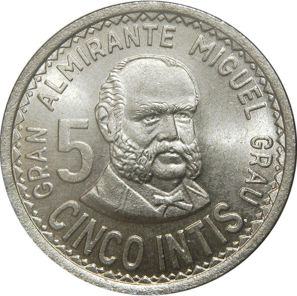 Peru | 5 Intis Coin | Miguel Grau | KM300 | 1985 - 1988