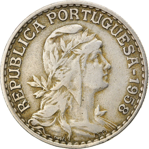 Portugal 1 Escudo Coin | Republica Head | KM578 | 1927 - 1968