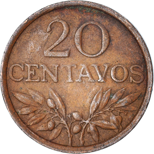 Portugal | 20 Centavos Coin | Olive Branch | Cross | KM595 | 1969 - 1974