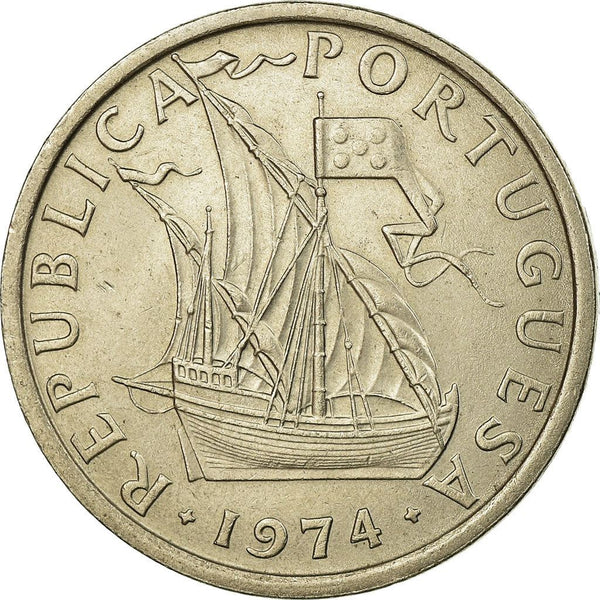 Portuguese 10 Escudos Coin | Ship | Stars | KM600 | 1969 - 1974