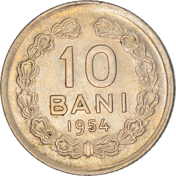Romania | 10 Bani Coin | Oak Wreath | KM84.2 | 1954
