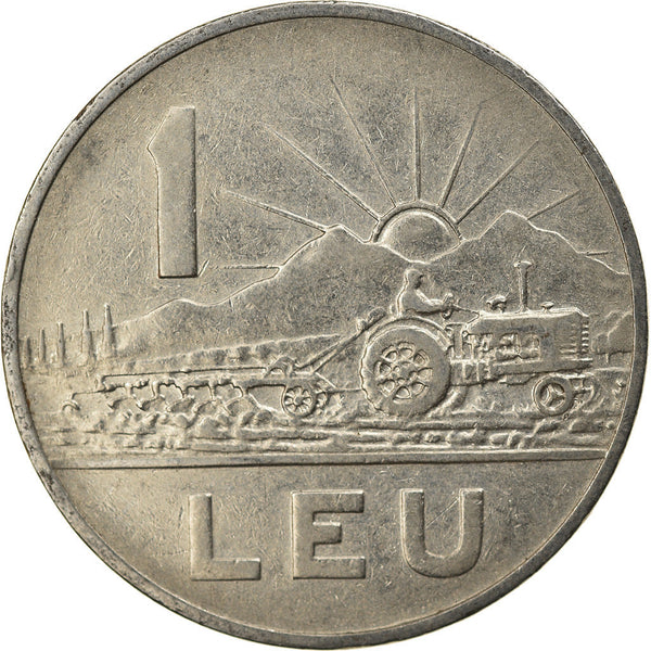 Romania Coin | 1 Leu | Tractor | Sun | Mountains | KM90 | 1963