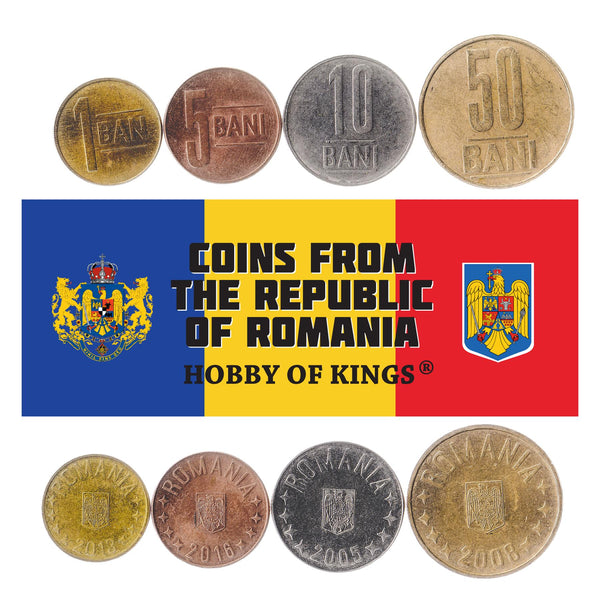 Romanian 4 Coin Set 1 5 10 50 Bani | Eagle | Stars | 2005 - 2017