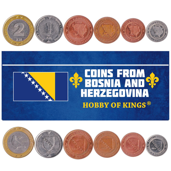 SET 6 COINS BOSNIA AND HERZEGOVINA 5 10 20 50 FENINGA 1 2 MARKA 1998 - 2021