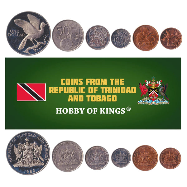 SET 6 COINS TRINIDAD AND TOBAGO 1 DOLLAR 50 25 10 5 1 CENTS 1974 - 2016