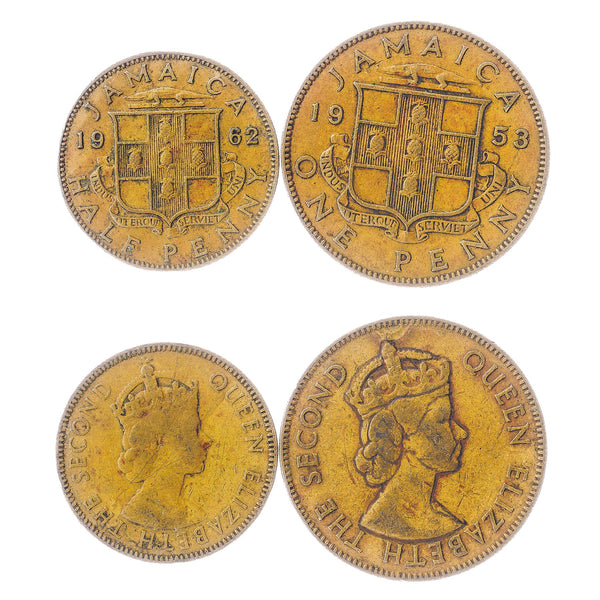 Set 2 Coins Jamaica 1/2 1 Penny 1953 - 1963