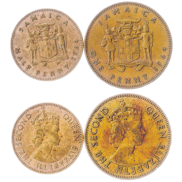 Set 2 Coins Jamaica 1/2 1 Penny 1964 - 1967