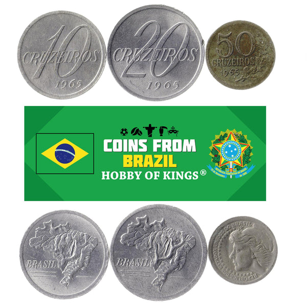 Set 3 Coins Brazil 10 20 50 Cruzeiros 1965