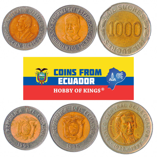 Set 3 Coins Ecuador 100 500 1000 Commemorative Sucres 1995 - 1997