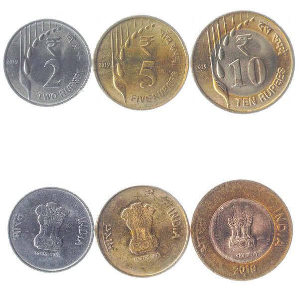 Set 3 Coins India 2 5 10 Rupees Latest Indian Money 2019 - 2020 Indian Money