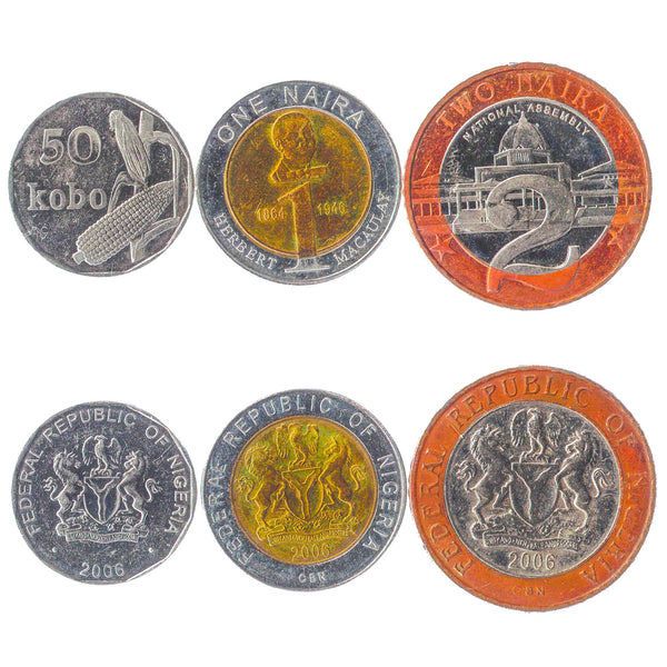 Set 3 Coins Nigeria 50 Kobo 1 2 Naira Nigerian African Currency 2006