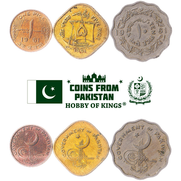 Set 3 Coins Pakistan 1 5 10 Pice 1961