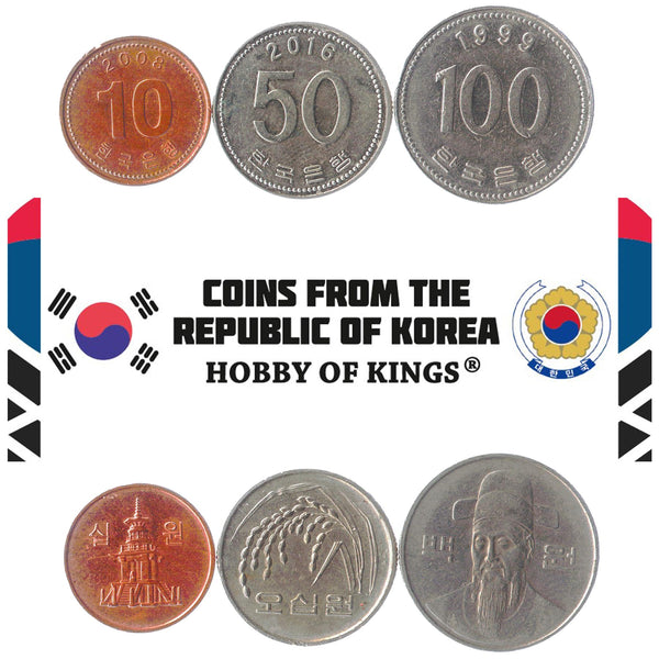 Set 3 Coins South Korea 10 50 100 Won 1982 - 2019