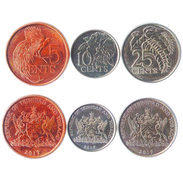 Set 3 Coins Trinidad And Tobago 5 10 25 Cents 2017