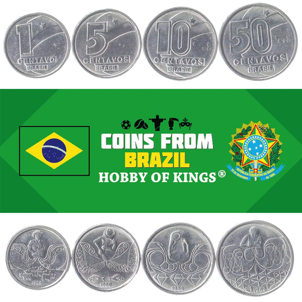 Set 4 Coins Brazil 1 5 10 50 Centavos Brazilian Currency 1989 - 1990