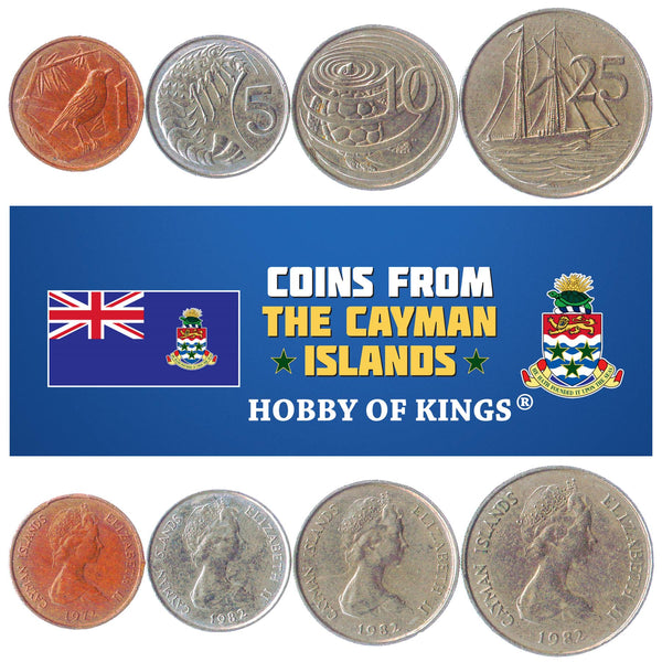 Set 4 Coins Cayman Islands 1 5 10 25 Cents 1972 - 1986