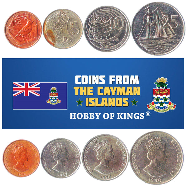 Set 4 Coins Cayman Islands 1 5 10 25 Cents 1987 - 1996