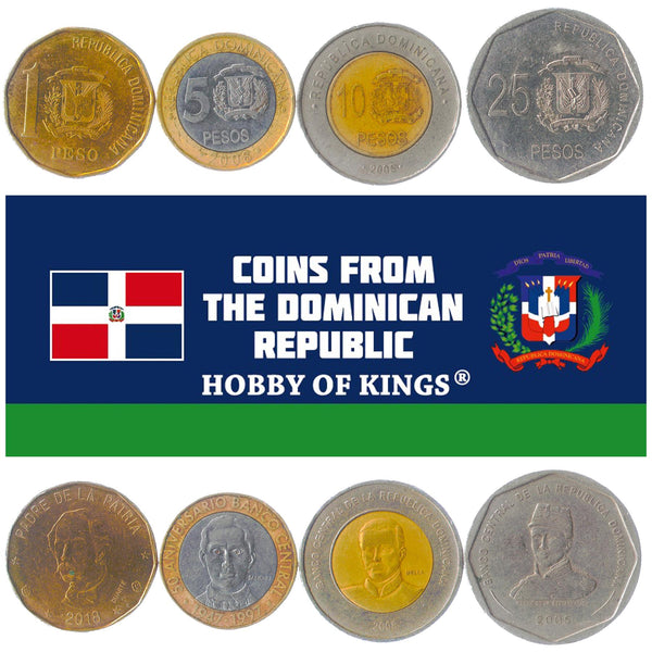 Set 4 Coins Dominican Republic 1 5 10 25 Pesos 1991 - 2018