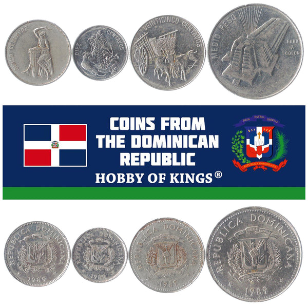 Set 4 Coins Dominican Republic 5 10 25 Centavos 1/2 Peso 1989 - 1991
