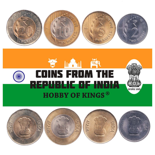 Set 4 Coins India 2 5 10 20 Rupees 2019 - 2021 Indian Money