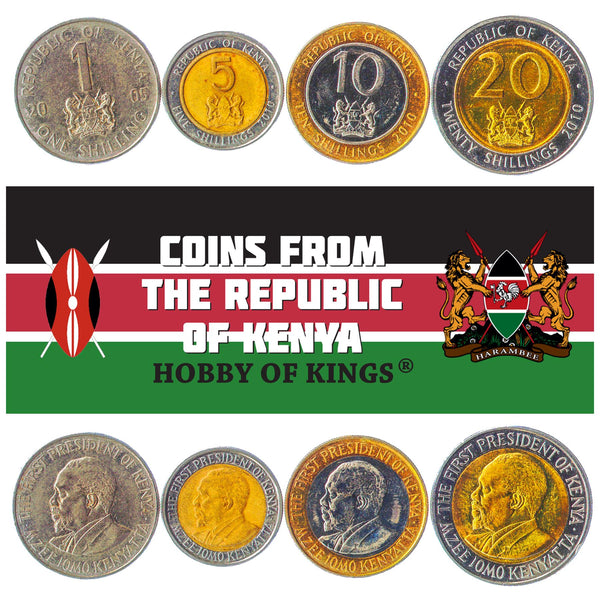 Set 4 Coins Kenya 1 5 10 20 Shillings 2005 - 2010