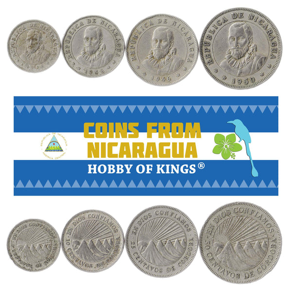 Set 4 Coins Nicaragua 5, 10, 25, 50 Centavos 1939 - 1956