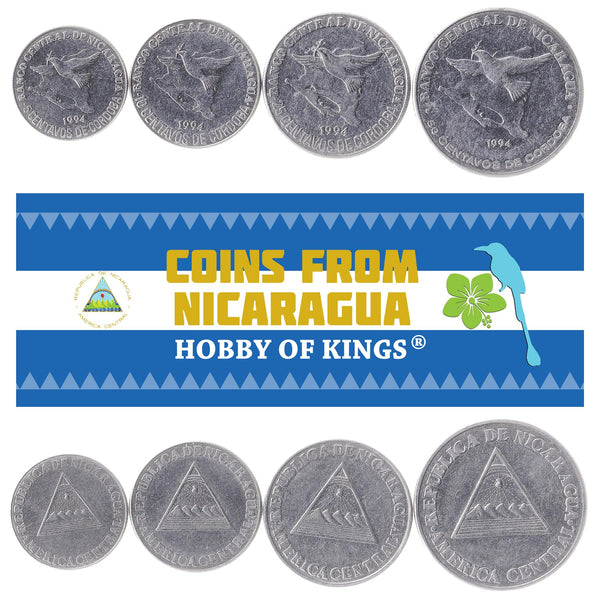 Set 4 Coins Nicaragua 5, 10, 25, 50 Centavos 1994