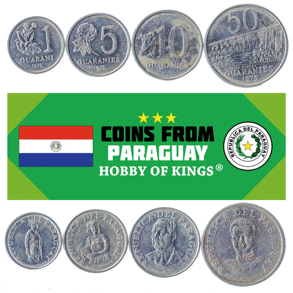 Set 4 Coins Paraguay South American Currency 1 5 10 50 Guaranies 1975 - 1976