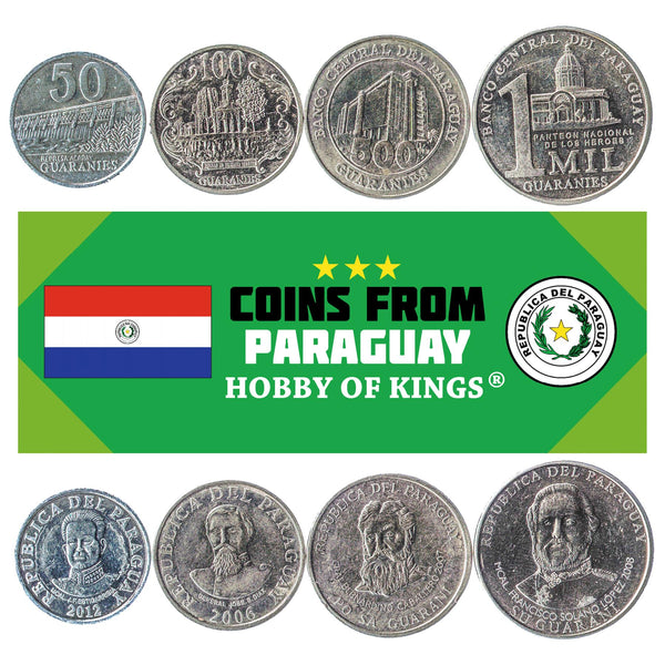 Set 4 Coins Paraguay South American Currency 50 100 500 1000 Guaranies 2006 - 2018
