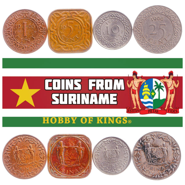 Set 4 Coins Suriname 1 5 10 25 Cents 1962 - 1986
