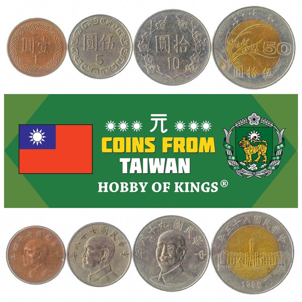 Set 4 Coins Taiwan 1 5 10 50 Dollars Taiwanese Currency 1981 - 2010
