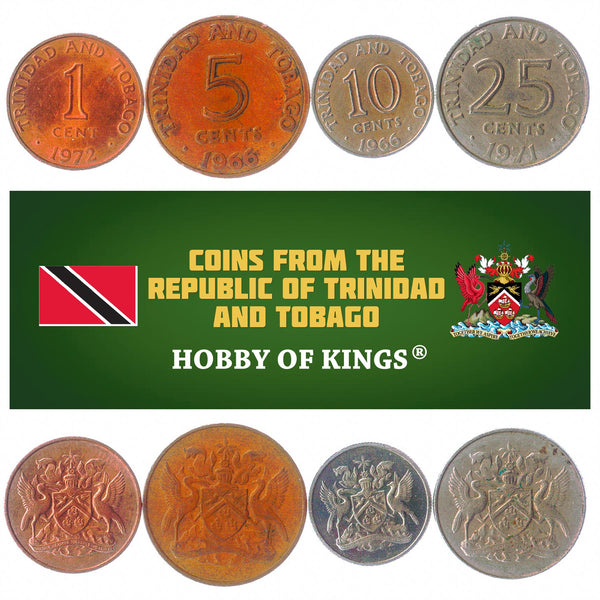 Set 4 Coins Trinidad And Tobago 1 5 10 25 Cents 1966 - 1973
