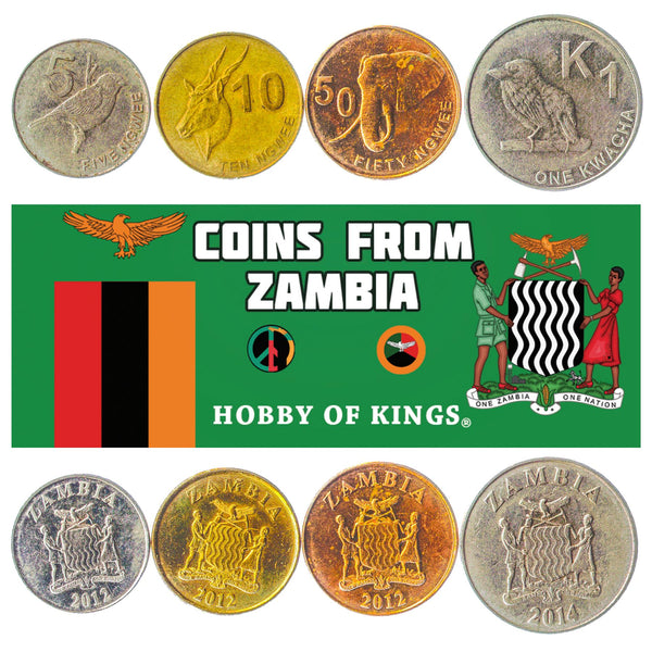 Set 4 Coins Zambia 5 10 50 Ngwee 1 Kwacha 2012 - 2017