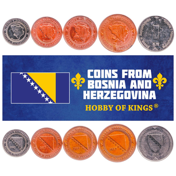 Set 5 Coins Bosnia And Herzegovina 5 10 20 50 Feninga 1 Marka 1998 - 2019