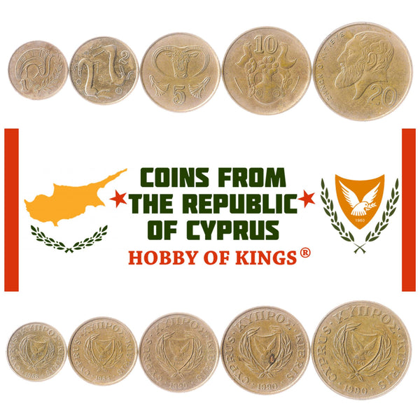 Set 5 Coins Cyprus 1 2 5 10 20 Cents 1985 - 1990