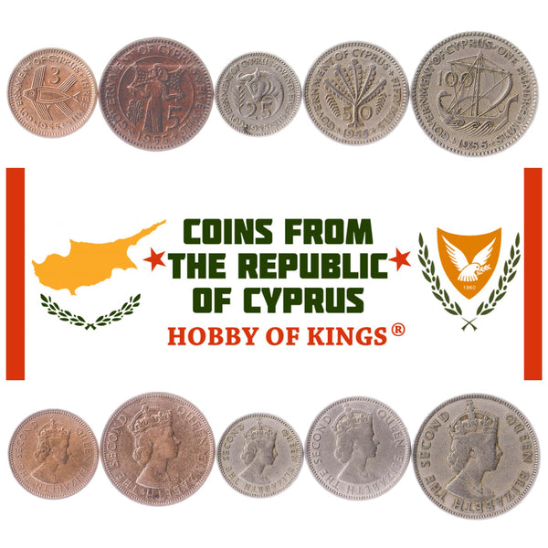Set 5 Coins Cyprus 3 5 25 50 100 Mils 1955 - 1957