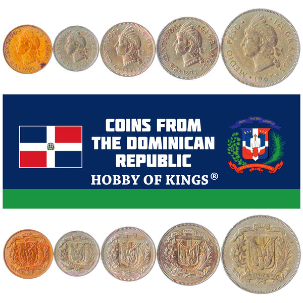 Set 5 Coins Dominican Republic 1 5 10 25 Centavos 1/2 Peso 1967 - 1975