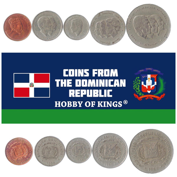 Set 5 Coins Dominican Republic 1 5 10 25 Centavos 1/2 Peso 1983 - 1987