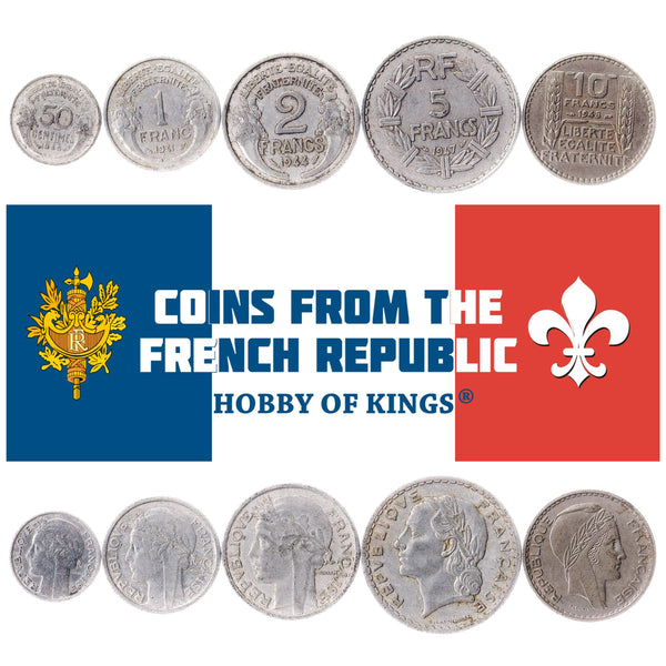 Set 5 Coins France 50 Centimes 1 2 5 10 Francs 1941 1944 - 1949