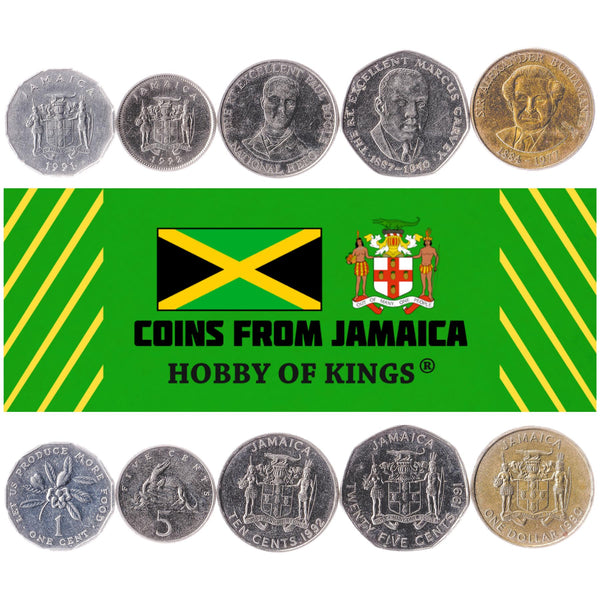 Set 5 Coins Jamaica 1 5 10 25 Cents 1 Dollar 1990 - 1994